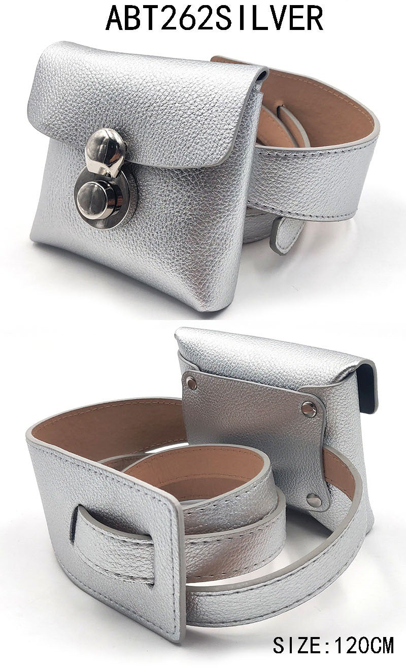 Synthetic leather belt in silver color