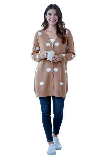 Cardigan Estampado en Círculo Blanco Crema Claro