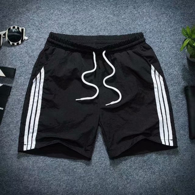 Summer Cool Three-point Pants Men's Three-bar Sticker Black And White Orange Green Pants With Pocket Three-point Beach Pants Trendy