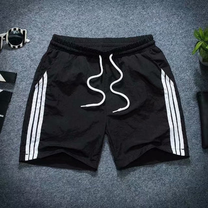 Summer Cool Three-point Pants Men's Three-bar Sticker Black And White Orange Green Pants With Pocket Three-point Beach Pants Trendy