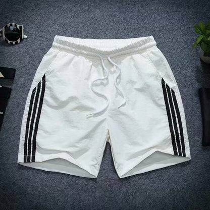 Summer Cool Three-point Pants Men's Three-bar Sticker Black And White Orange Green Pants With Pocket Three-point Beach Pants Trendy