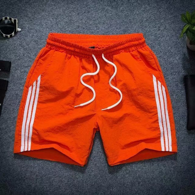 Summer Cool Three-point Pants Men's Three-bar Sticker Black And White Orange Green Pants With Pocket Three-point Beach Pants Trendy