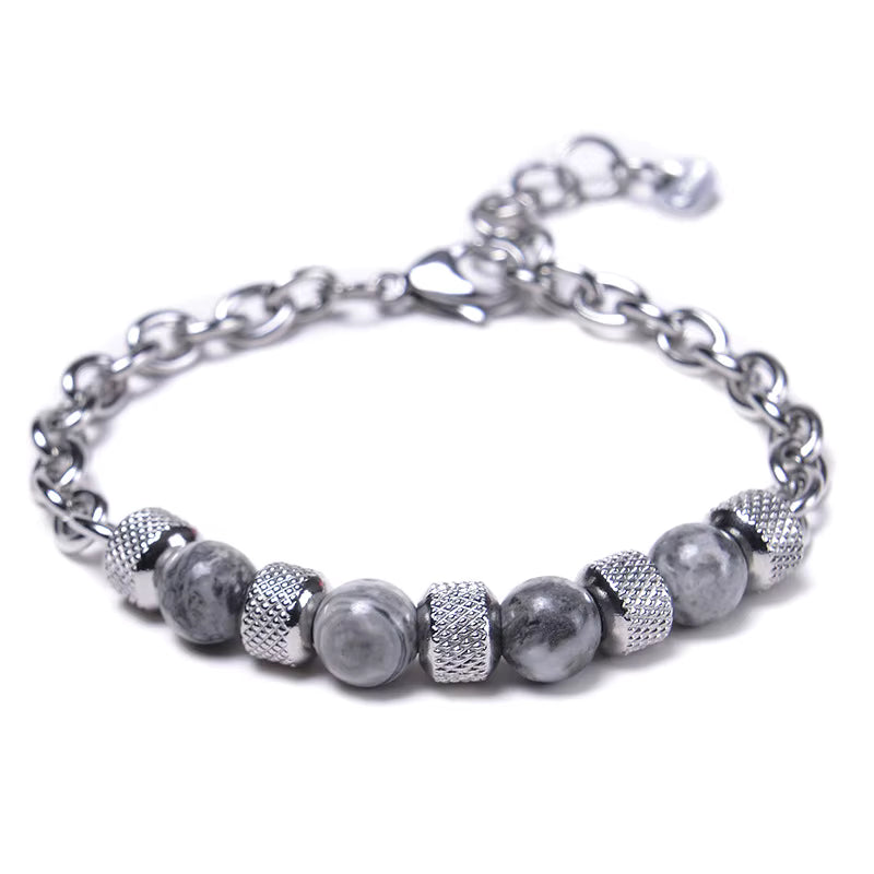 Natural Tiger Eye Beaded Bracelet Men's Stainless Steel Energy Stone Retro Style Fashion Jewelry