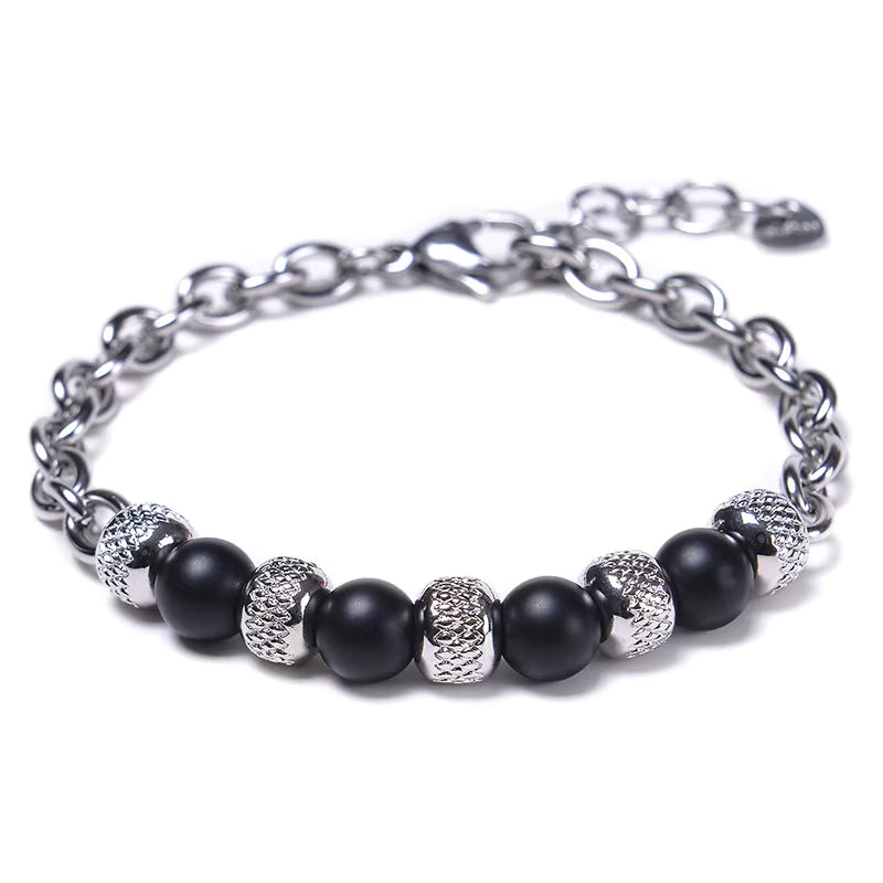 Natural Tiger Eye Beaded Bracelet Men's Stainless Steel Energy Stone Retro Style Fashion Jewelry