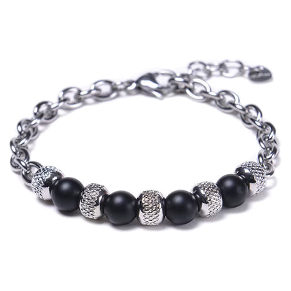 Natural Tiger Eye Beaded Bracelet Men's Stainless Steel Energy Stone Retro Style Fashion Jewelry