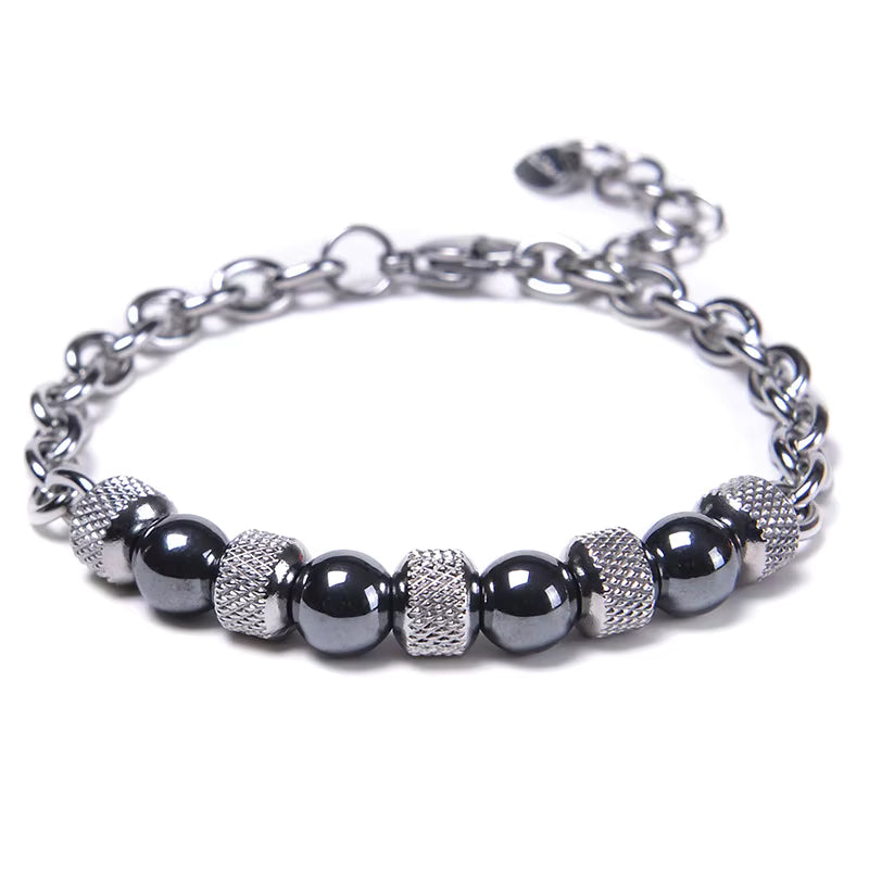 Natural Tiger Eye Beaded Bracelet Men's Stainless Steel Energy Stone Retro Style Fashion Jewelry