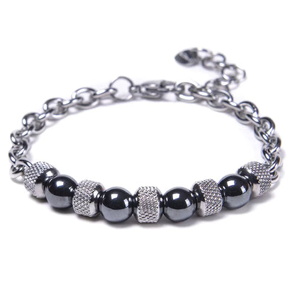 Natural Tiger Eye Beaded Bracelet Men's Stainless Steel Energy Stone Retro Style Fashion Jewelry