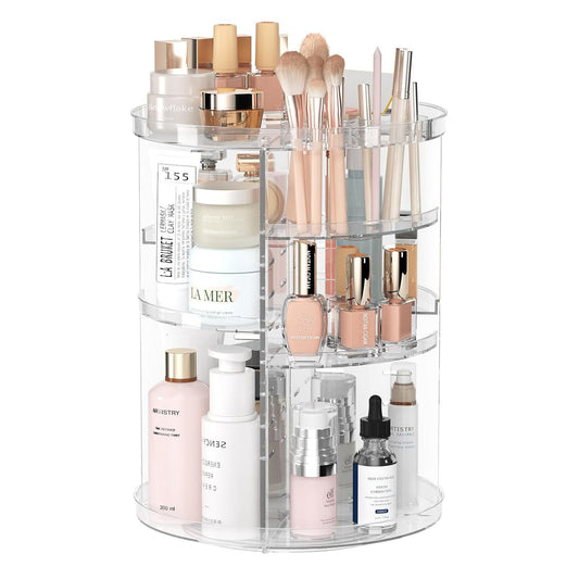 360-Degree Rotating Transparent Acrylic Cosmetics Storage Rack Bathroom Desktop Cosmetics Organizer Storage Rack