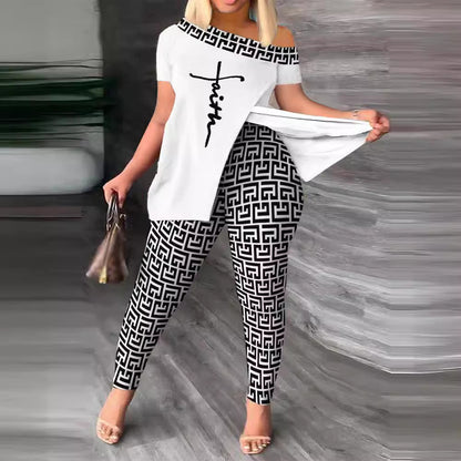 2023 Primavera y novedad de verano ropa de mujer europea y americana Popular en Amazon AliExpress conjunto de dos piezas moda Irregular pantalones traje