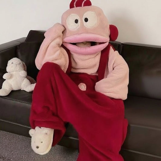 Ugly Fish Hanton Cute Funny Couple Pajamas For Men And Women Winter Fleece-lined Thickened Coral Fleece Cartoon Home Clothes