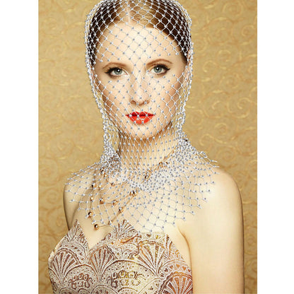 European And American Cross-Border Amazon Popular Flash Diamond Mesh Rhinestone Fishnet Adult Music Party Pirate Hat Turban Set