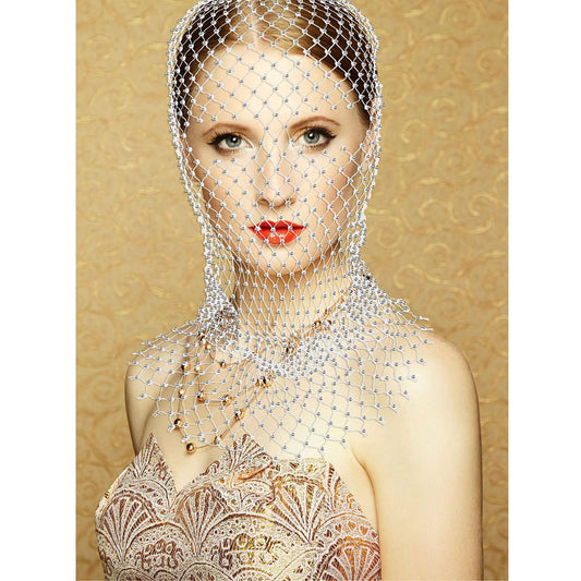 European And American Cross-Border Amazon Popular Flash Diamond Mesh Rhinestone Fishnet Adult Music Party Pirate Hat Turban Set