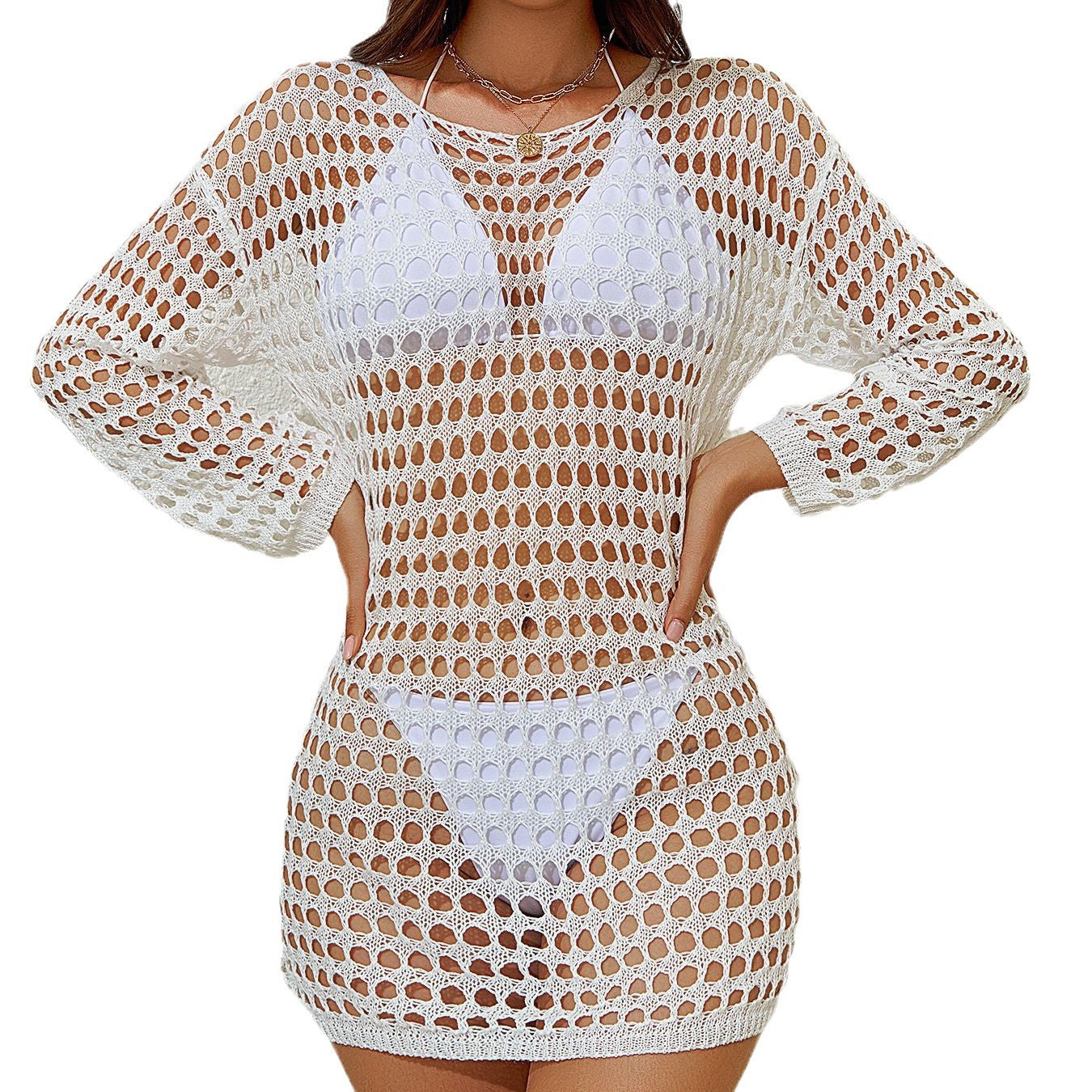 2023 European And American New Bikini Mesh Cut Out Knitwear Swimsuit Beach Summer Amazon Women's Dress