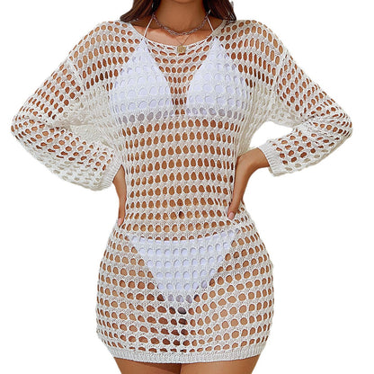 2023 European And American New Bikini Mesh Cut Out Knitwear Swimsuit Beach Summer Amazon Women's Dress