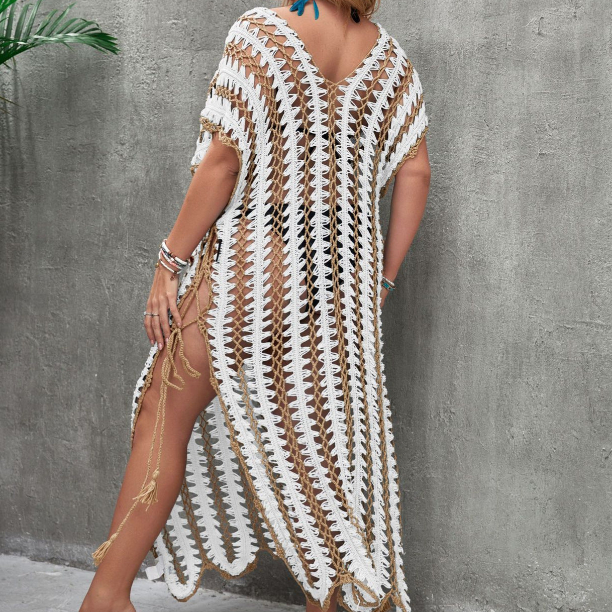 European And American Plus Size New Ebay Aliexpress Hand Hook Cut Out Sexy Beach Color Matching One-Piece Skirt Sun Protection Blouse For Women