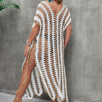 European And American Plus Size New Ebay Aliexpress Hand Hook Cut Out Sexy Beach Color Matching One-Piece Skirt Sun Protection Blouse For Women