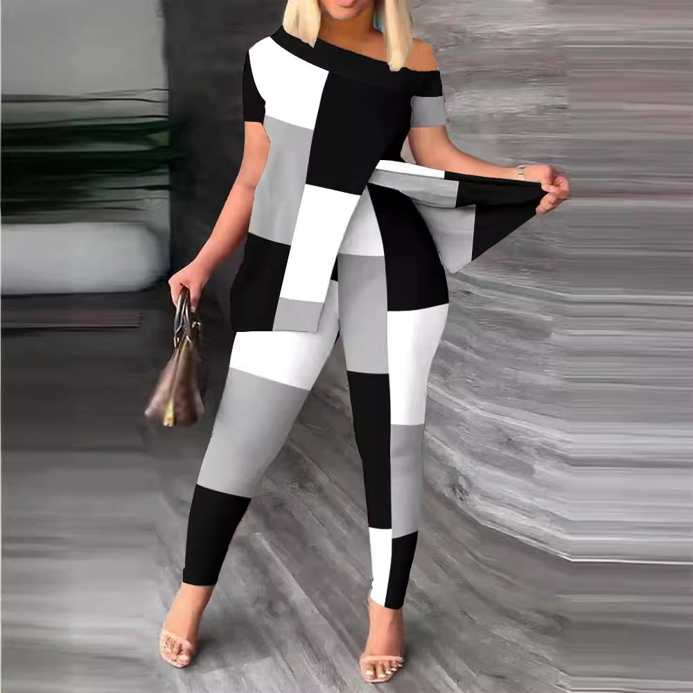 2023 Primavera y novedad de verano ropa de mujer europea y americana Popular en Amazon AliExpress conjunto de dos piezas moda Irregular pantalones traje