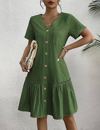 Vestido De Poliéster Con Dobladillo Con Volantes Casual De Manga Corta