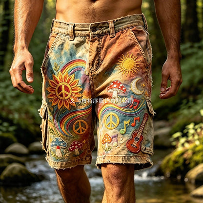2026 Amazon Independent Site Cross-Border Outdoor Casual Shorts Men's Retro Printed Work Shorts