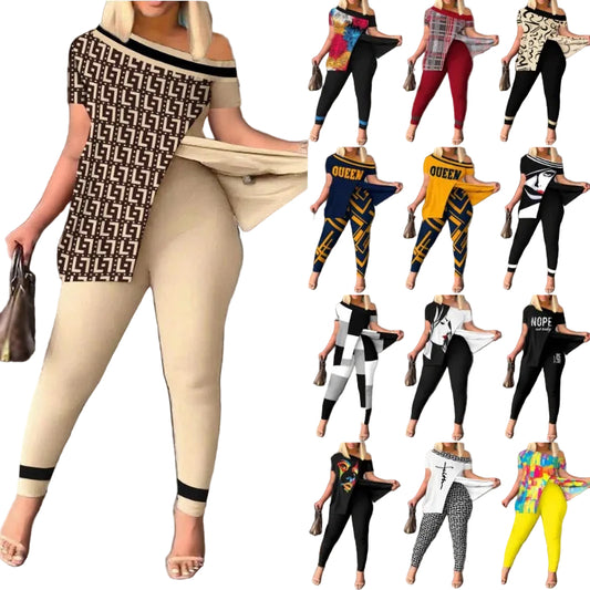 2023 Primavera y novedad de verano ropa de mujer europea y americana Popular en Amazon AliExpress conjunto de dos piezas moda Irregular pantalones traje