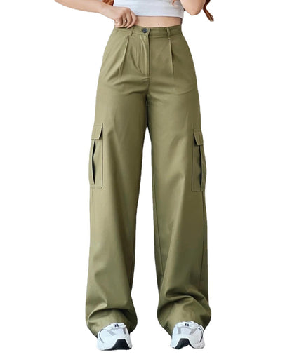 Pantalones casuales que combinan con todo Pantalones con bolsillos tridimensionales de cintura media Monos de cintura