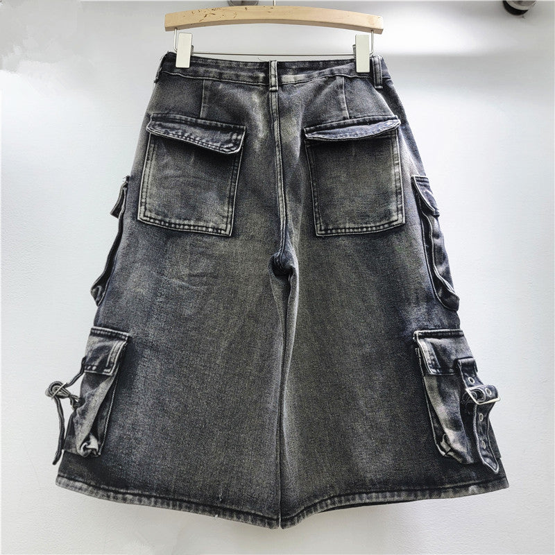 American Style High Street Trendy Hand-Painted Graffiti Jeans High Street Hip-Hop Loose Casual Five-Fit Jeans Trendy