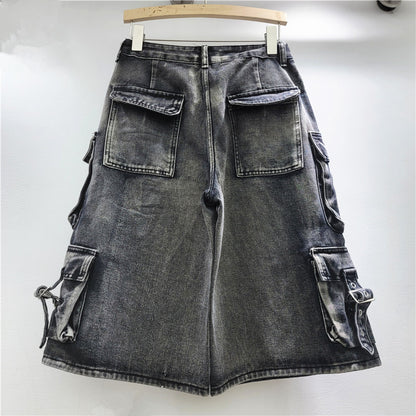 American Style High Street Trendy Hand-Painted Graffiti Jeans High Street Hip-Hop Loose Casual Five-Fit Jeans Trendy
