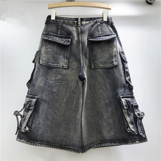American Style High Street Trendy Hand-Painted Graffiti Jeans High Street Hip-Hop Loose Casual Five-Fit Jeans Trendy