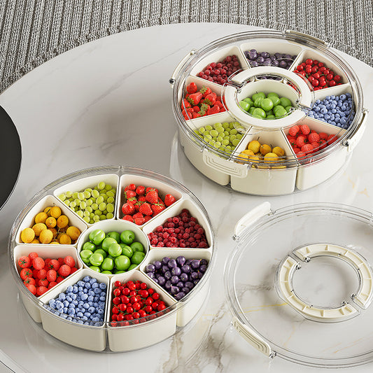 Nine-compartment Rotatable Kitchen Sealed Spice Storage Box With Handle Transparent Dried Fruit Snack Tray Refrigerator Fresh-keeping Box