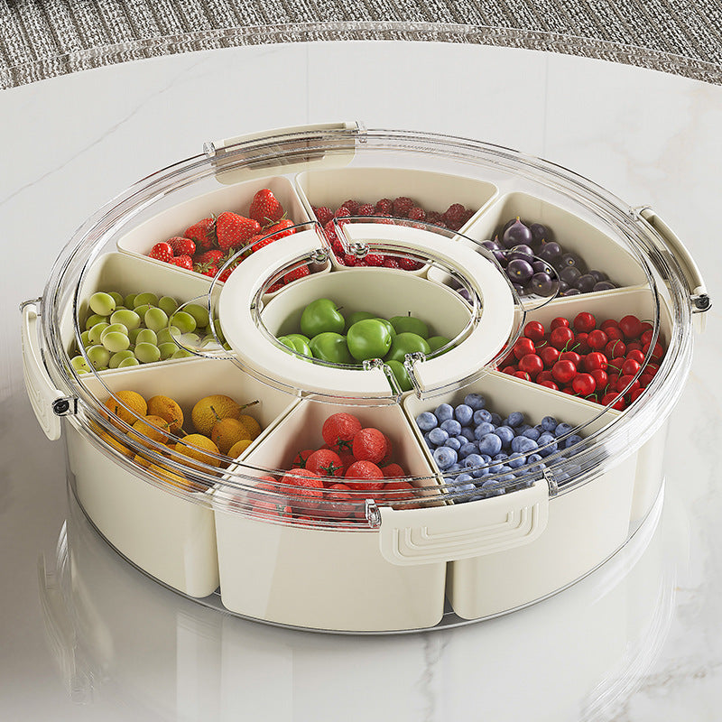 Nine-compartment Rotatable Kitchen Sealed Spice Storage Box With Handle Transparent Dried Fruit Snack Tray Refrigerator Fresh-keeping Box