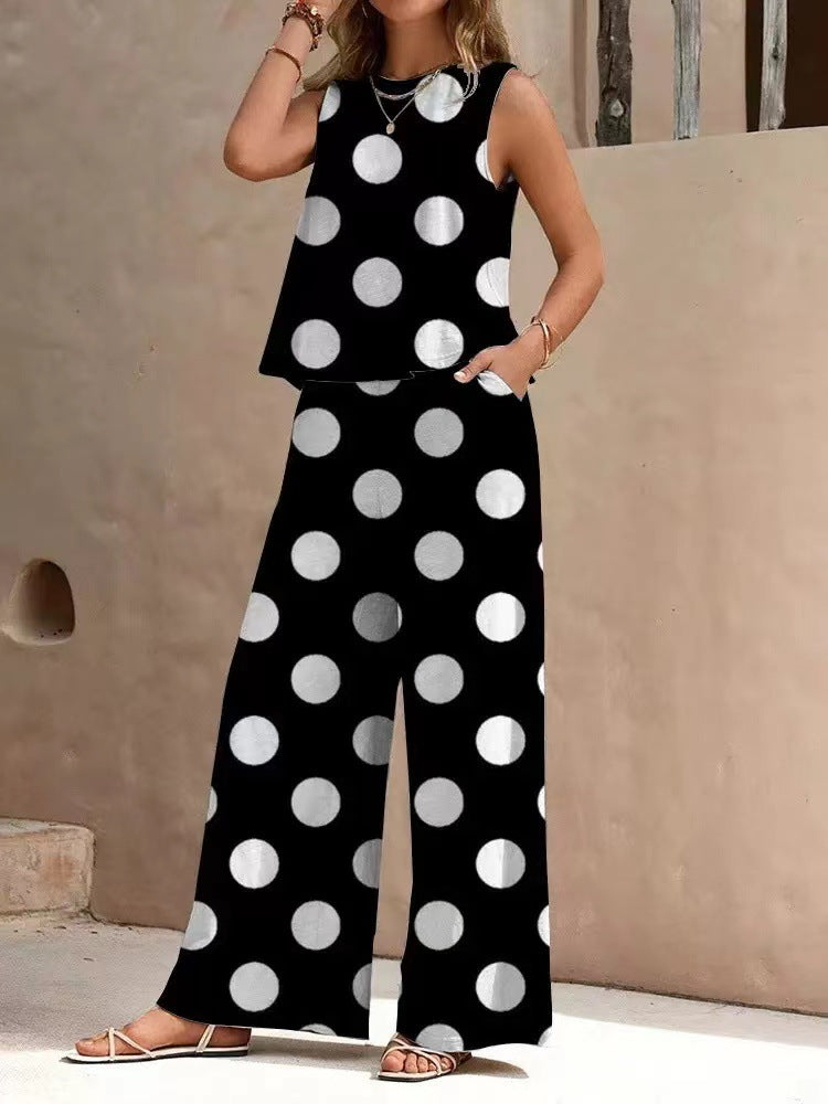 2025 European And American Cross-Border Amazon Summer New 3D Digital Print Vest Sleeveless Top And Long Pants Fashion Casual