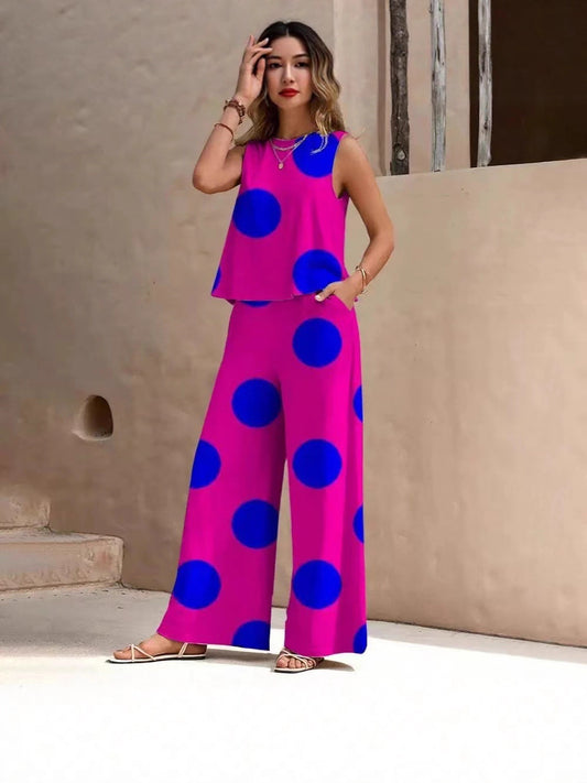 2025 European And American Cross-Border Amazon Summer New 3D Digital Print Vest Sleeveless Top And Long Pants Fashion Casual
