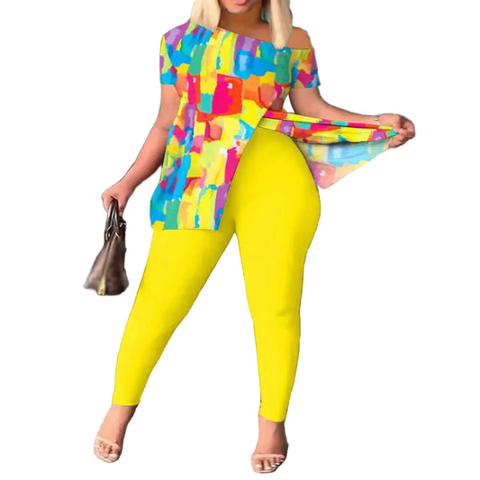 2023 Primavera y novedad de verano ropa de mujer europea y americana Popular en Amazon AliExpress conjunto de dos piezas moda Irregular pantalones traje