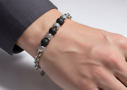 Natural Tiger Eye Beaded Bracelet Men's Stainless Steel Energy Stone Retro Style Fashion Jewelry