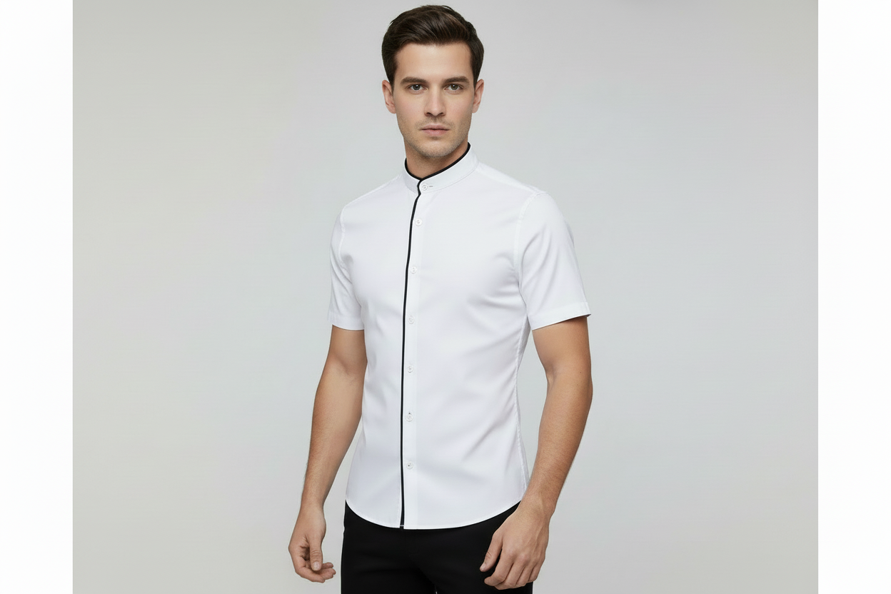 SINGLE-LINE BUTTON-UP SHIRT IN BLACK,