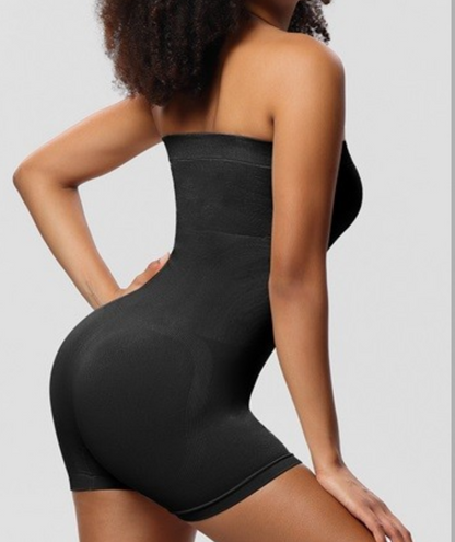 Strapless Bodycon Romper, Stretchy Fitted Short Jumpsuit, Black
