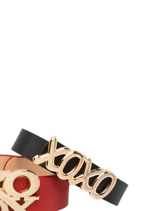 Stacked and Elongated XOXO Buckle Duo Belt Set: Khaki