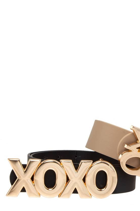 Long and Stacked XOXO Buckle Duo Belt Set: Cognac