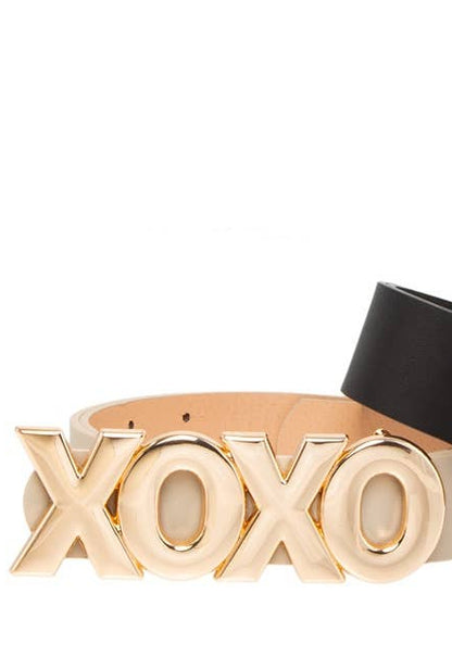 Long and Stacked XOXO Buckle Duo Belt Set: Cognac