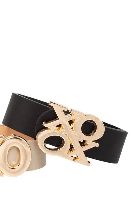 Long and Stacked XOXO Buckle Duo Belt Set: Khaki