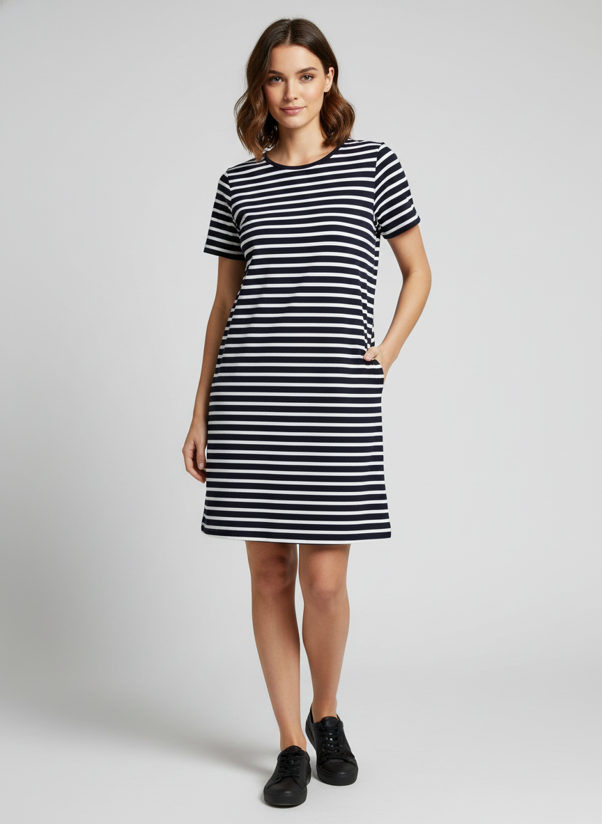 Black and White Striped T-Shirt Dress