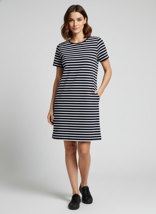 Black and White Striped T-Shirt Dress