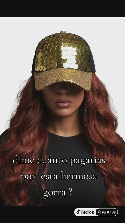Gorra  con  lentejuela dorada con negro