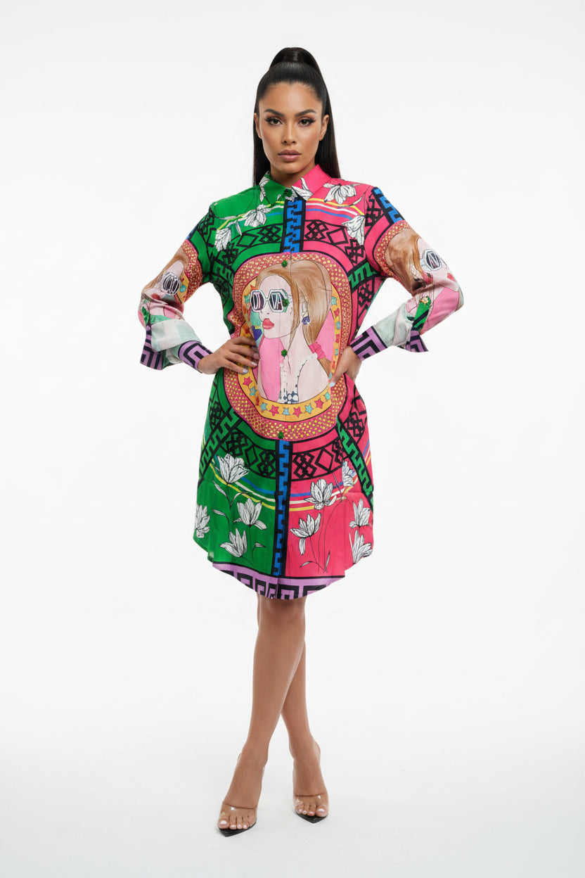Vestido en  diseño   mix colores verde rosado y todos los colores juntos