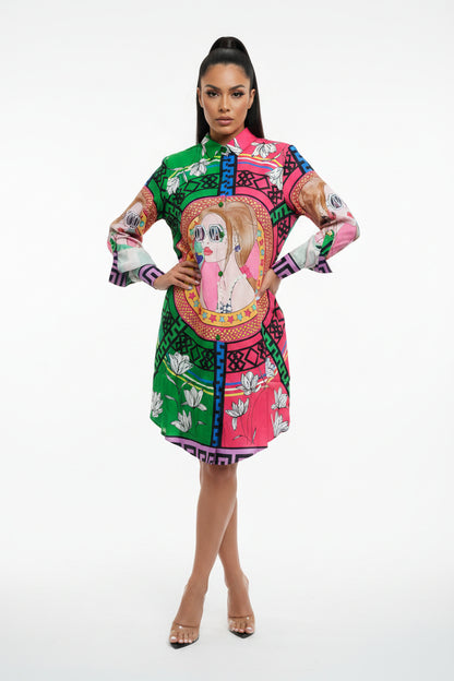 Vestido en  diseño   mix colores verde rosado y todos los colores juntos