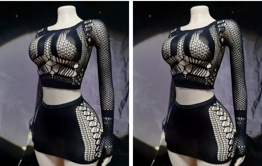 dos piezas tipo faldita en negro transparente