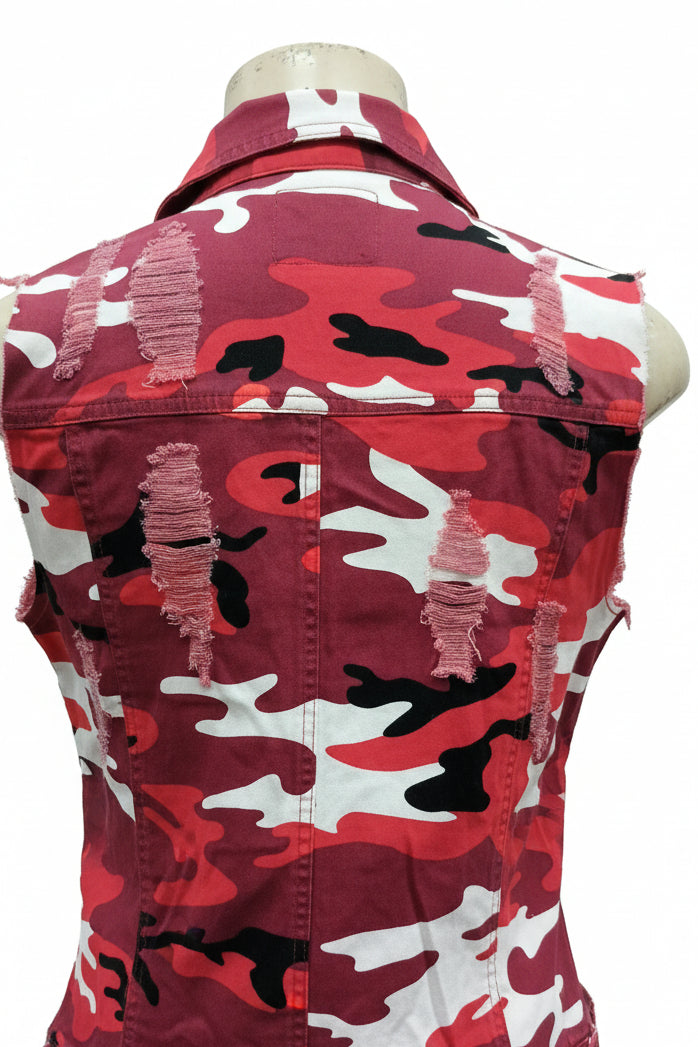 Hermoso vestido camuflado con dos colores con diseño en roto