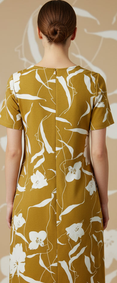 White and Mustard Yellow Accent Women Dress