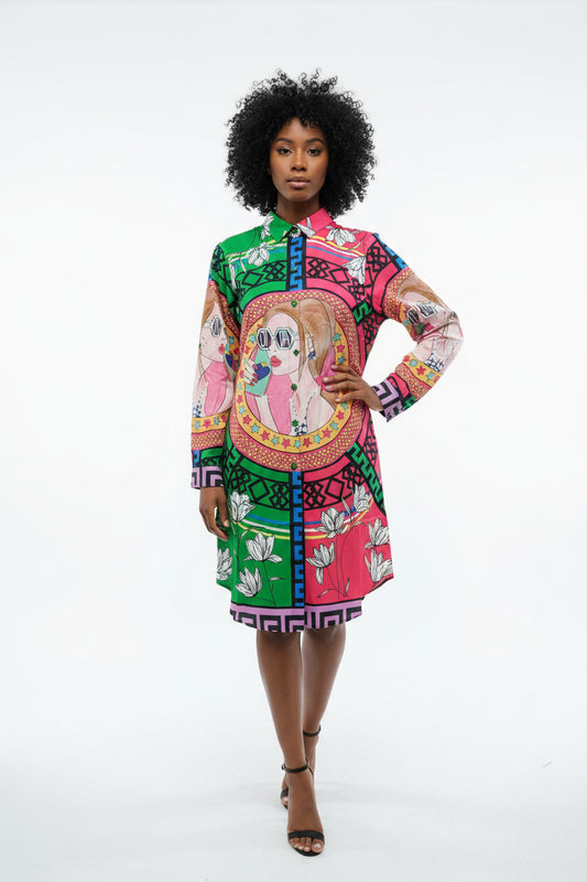 Vestido en  diseño   mix colores verde rosado y todos los colores juntos