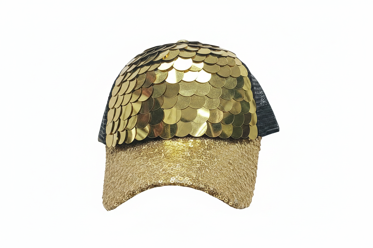 Gorra  con  lentejuela dorada con negro